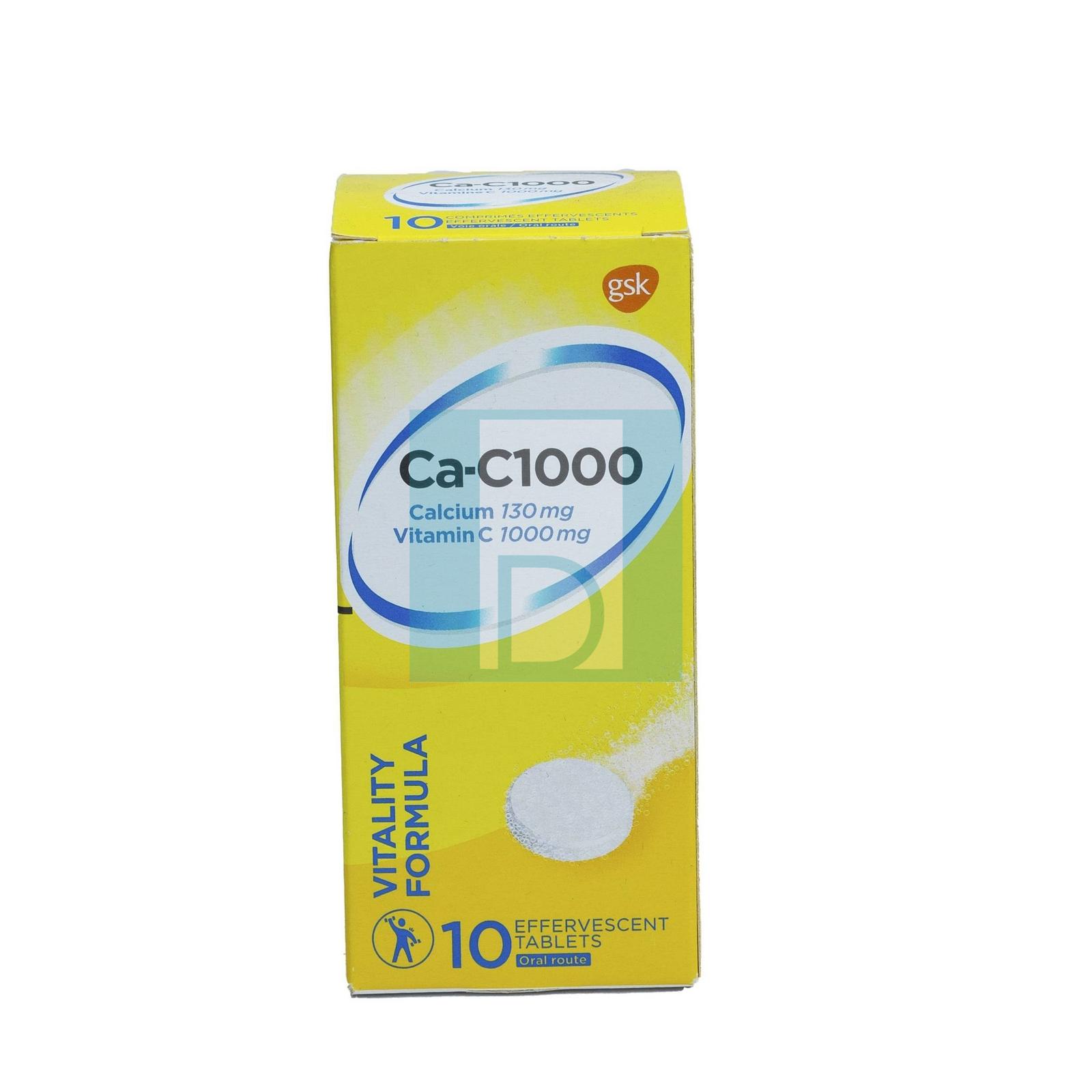 Ca-C1000 Calcium 130mg Vitamine C 1000 mg Formule Vitalité 10 comprimés Effervescent   image 2