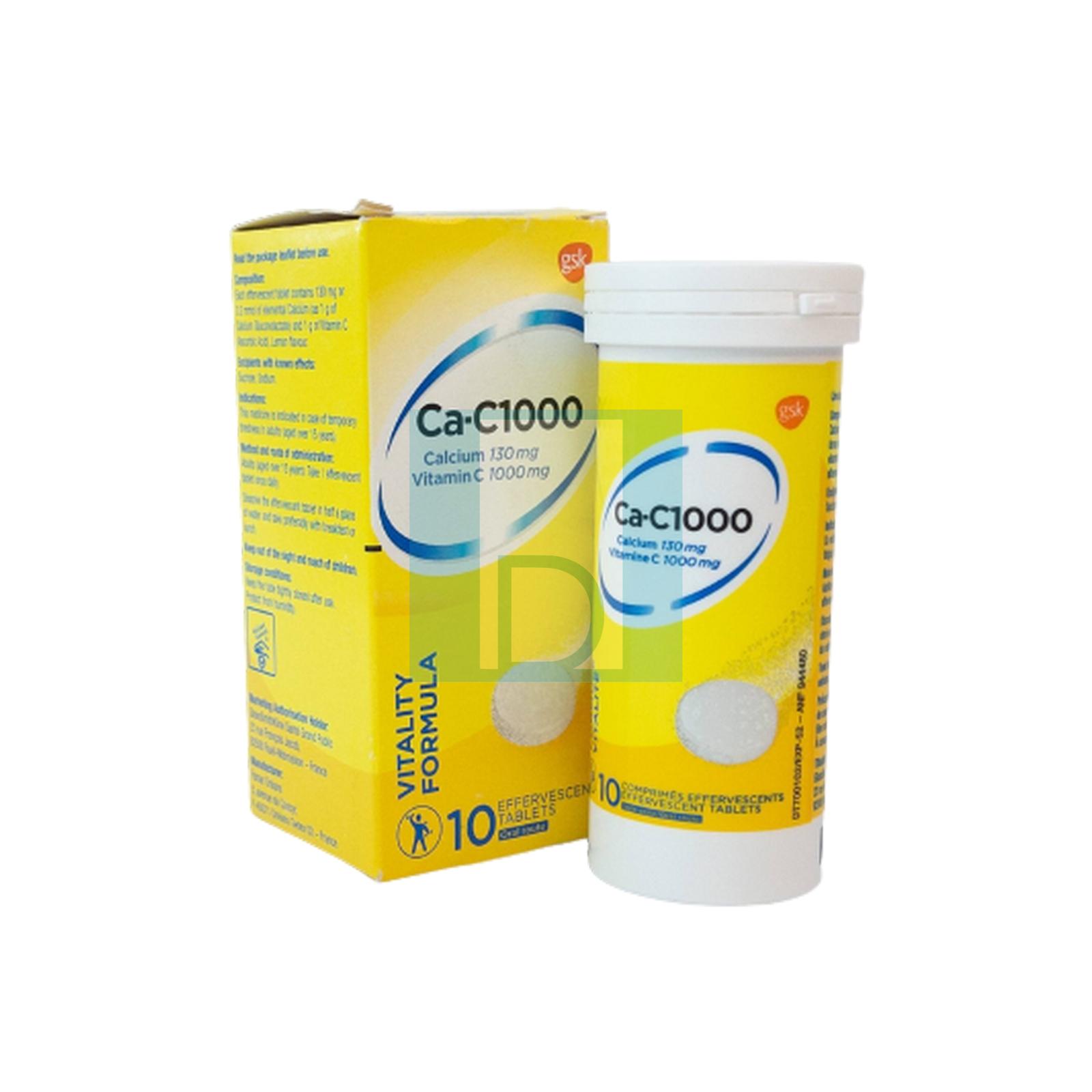 Ca-C1000 Calcium 130mg Vitamine C 1000 mg Formule Vitalité 10 comprimés Effervescent  image 3